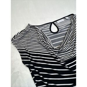 New York & Co Stretch Black And White Striped Drape-Front Top, S‎